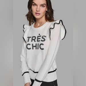 karl lagerfeld paris  TRES CHIC RUFFLE SLEEVE SWEATER sz L
